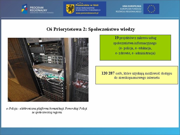 Oś Priorytetowa 2: Społeczeństwo wiedzy 19 projektów z zakresu usług społeczeństwa informacyjnego (e- policja,