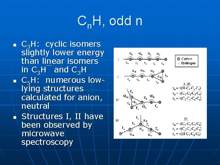 Cn. H, odd n n C 3 H: cyclic isomers slightly lower energy than