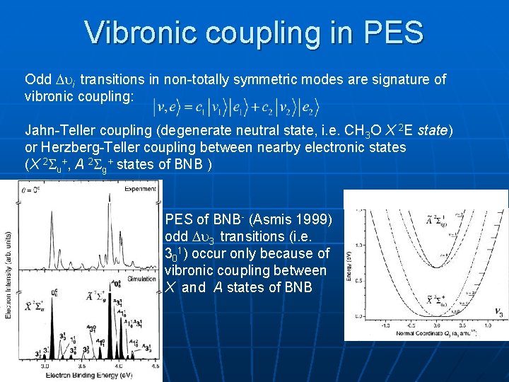 Vibronic coupling in PES Odd i transitions in non-totally symmetric modes are signature of
