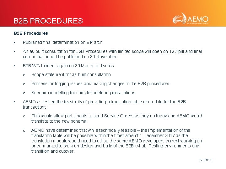 B 2 B PROCEDURES B 2 B Procedures • Published final determination on 6