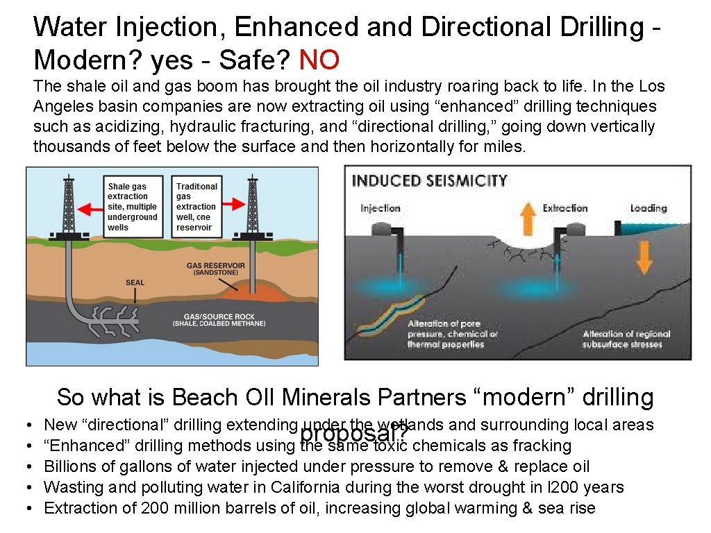Water Injection, Enhanced and Directional Drilling Modern? yes - Safe? NO The shale oil