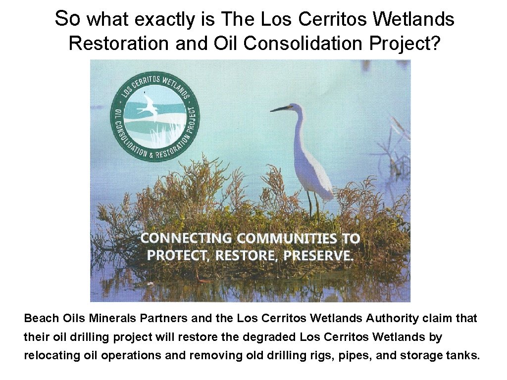 So what exactly is The Los Cerritos Wetlands Restoration and Oil Consolidation Project? Beach