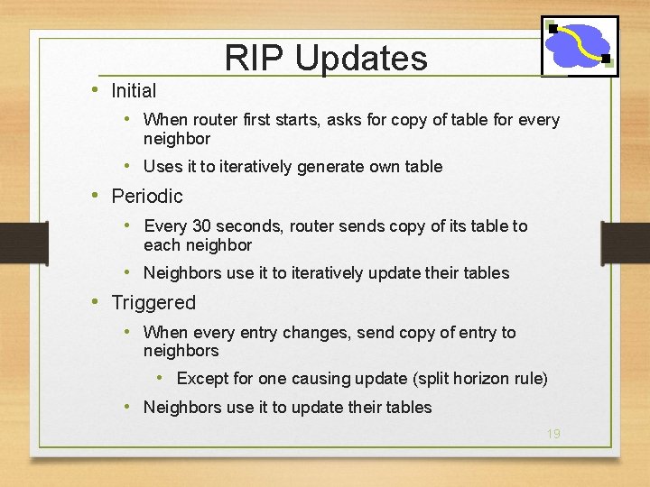 • Initial RIP Updates • When router first starts, asks for copy of