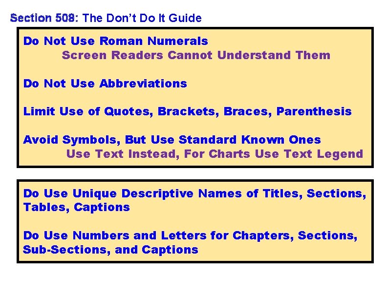 Section 508: The Don’t Do It Guide Do Not Use Roman Numerals Screen Readers