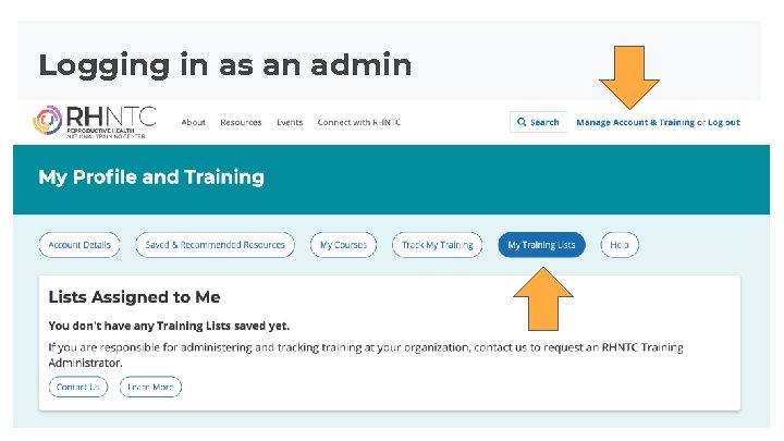 Logging in as an admin Logging in as an admin