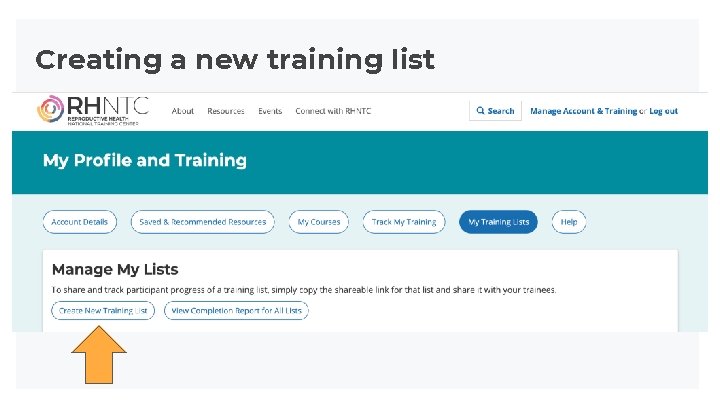 Creating a new training list Creating a new training list