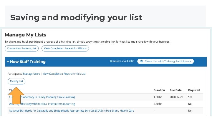 Saving and modifying your list Saving and modifying your list