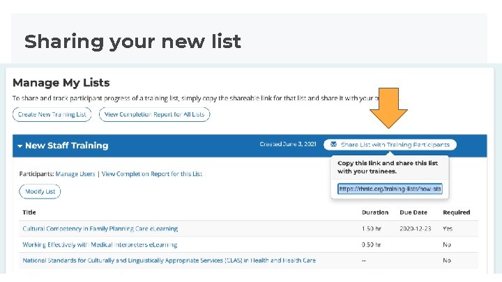 Sharing your new list Sharing your new list