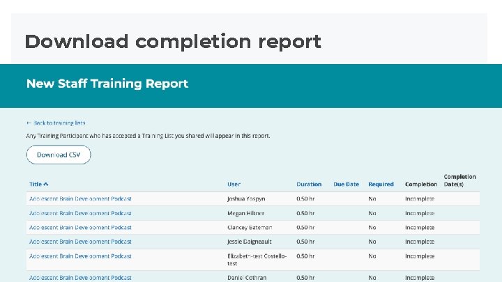 Download completion report Download completion report