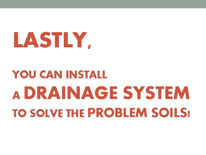 LASTLY, YOU CAN INSTALL A DRAINAGE SYSTEM TO SOLVE THE PROBLEM SOILS! 