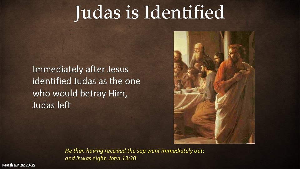 Judas is Identified Immediately after Jesus identified Judas as the one who would betray