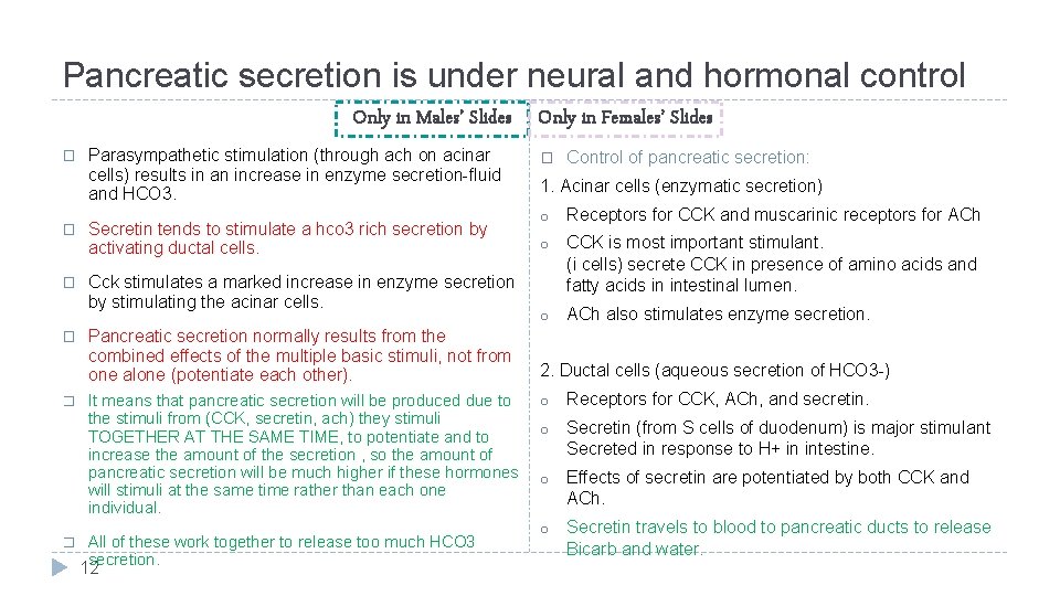 Pancreatic secretion is under neural and hormonal control Only in Males’ Slides Only in