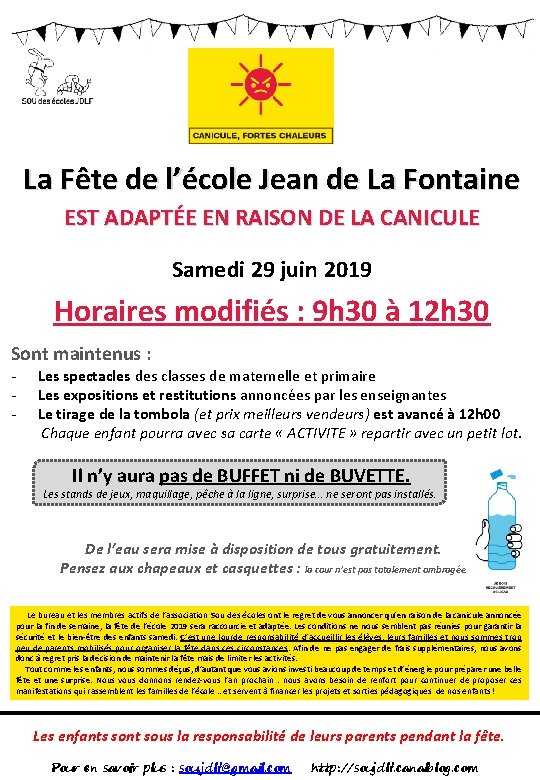 La Fête de l’école Jean de La Fontaine EST ADAPTÉE EN RAISON DE LA