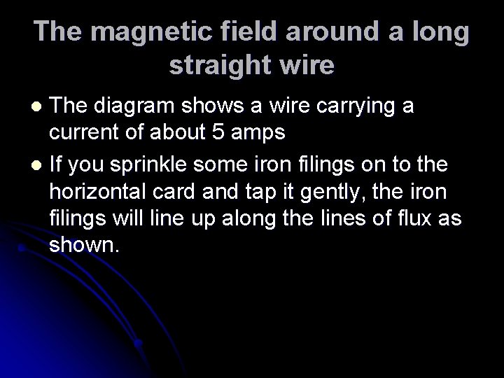 The magnetic field around a long straight wire The diagram shows a wire carrying