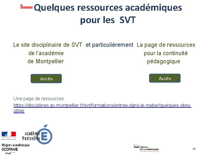 Quelques ressources académiques pour les SVT Le site disciplinaire de SVT et particulièrement La