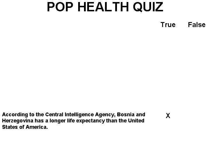 POP HEALTH QUIZ True A 15 year old girl in the US a smaller