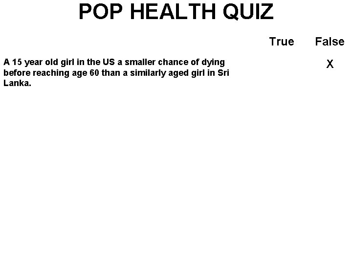 POP HEALTH QUIZ True A 15 year old girl in the US a smaller