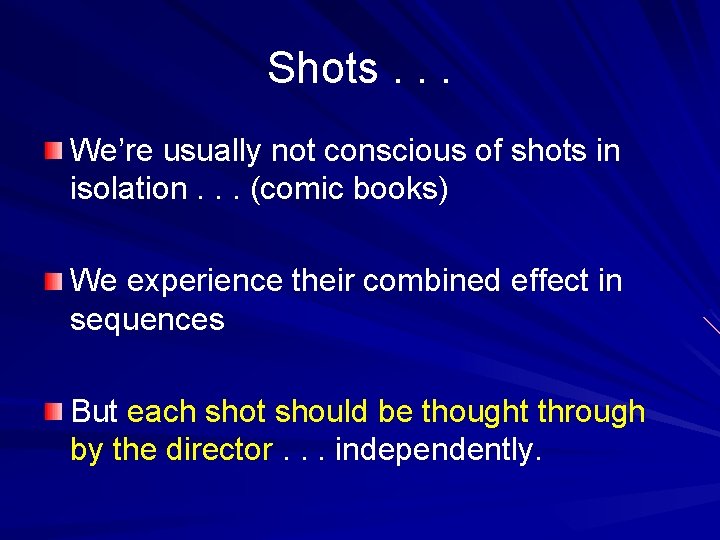 Shots. . . We’re usually not conscious of shots in isolation. . . (comic