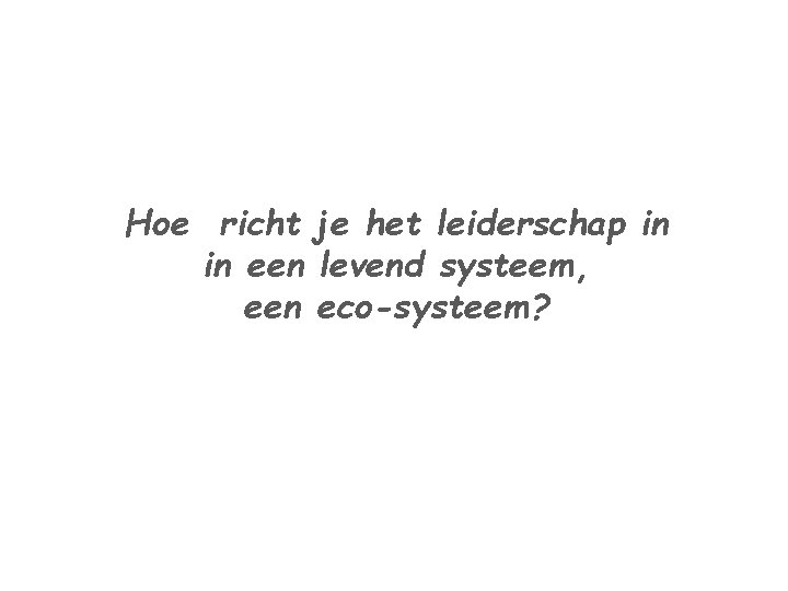 Hoe richt je het leiderschap in in een levend systeem, een eco-systeem? 