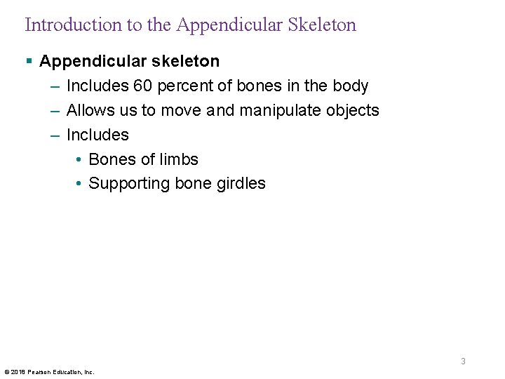 Introduction to the Appendicular Skeleton § Appendicular skeleton – Includes 60 percent of bones