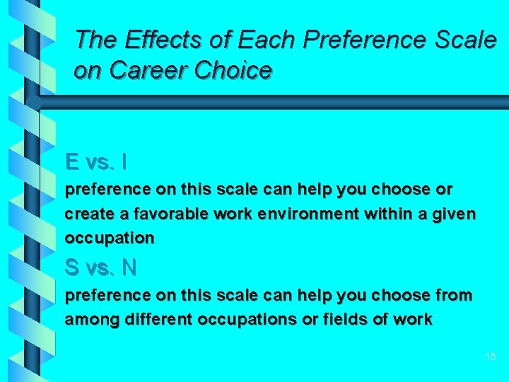 The Effects of Each Preference Scale on Career Choice E vs. I preference on