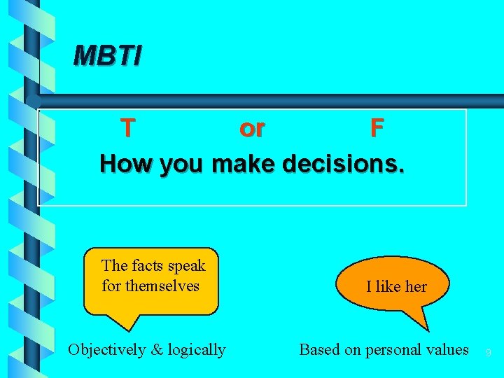 MBTI T or F How you make decisions. The facts speak for themselves Objectively
