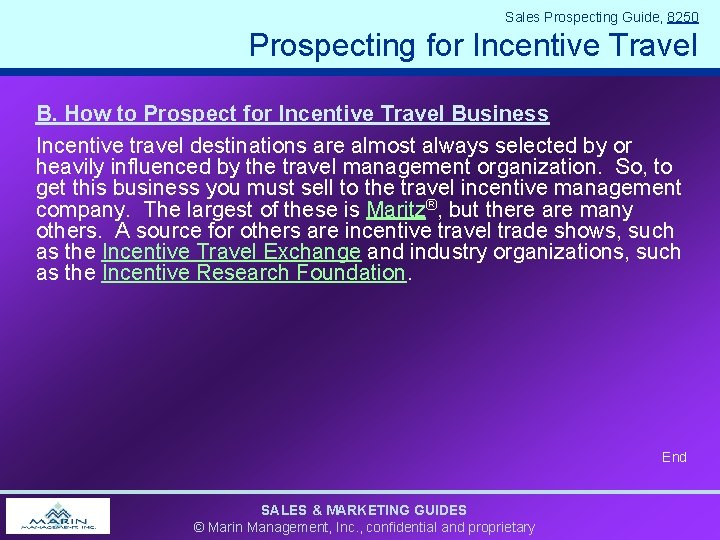 Sales Prospecting Guide, 8250 Prospecting for Incentive Travel B. How to Prospect for Incentive