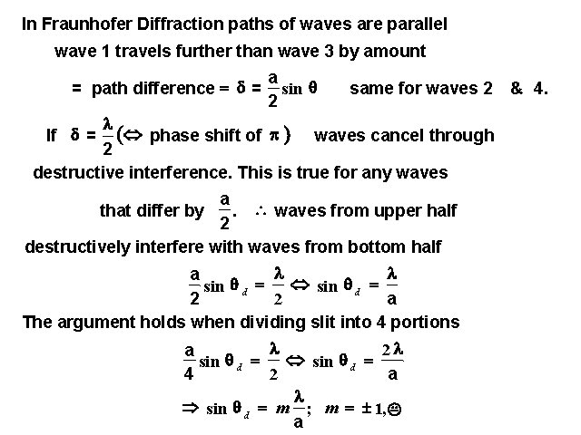 In Fraunhofer Diffraction paths of waves are parallel wave 1 travels further than wave