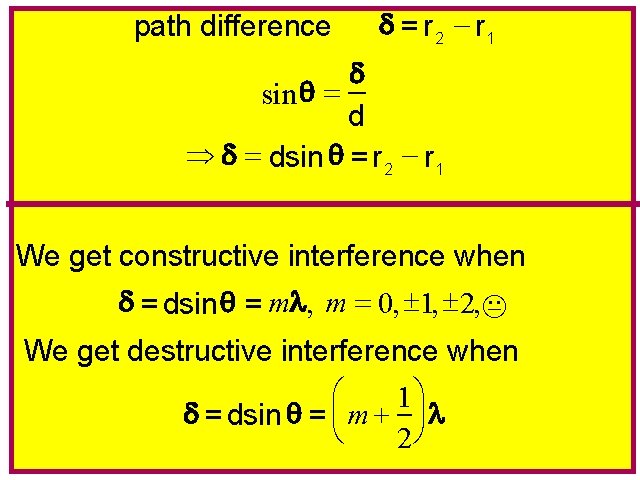 path difference = r 2 - r 1 sin = d Þ = dsin