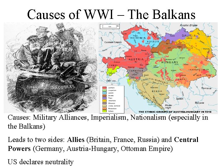 Causes of WWI – The Balkans Causes: Military Alliances, Imperialism, Nationalism (especially in the