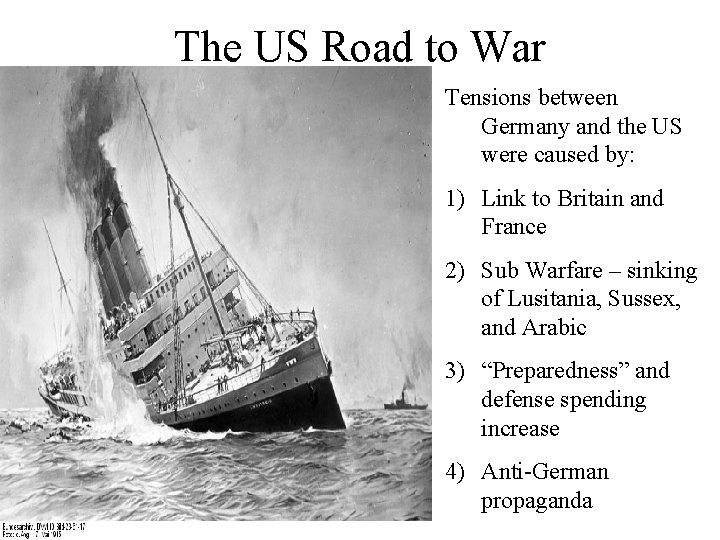 The US Road to War Tensions between Germany and the US were caused by: