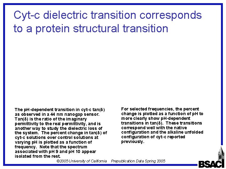 Cyt-c dielectric transition corresponds to a protein structural transition The p. H-dependent transition in