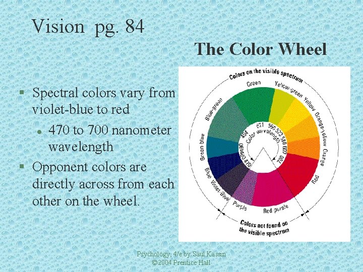 Vision pg. 84 The Color Wheel § Spectral colors vary from violet-blue to red