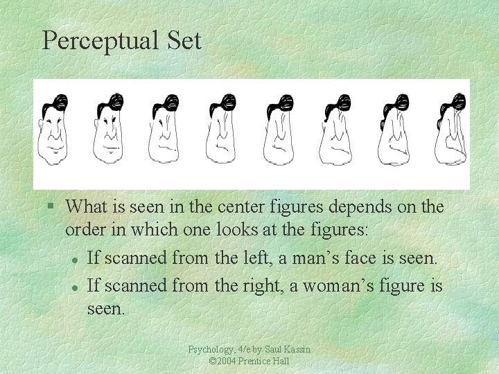 Perceptual Set § What is seen in the center figures depends on the order