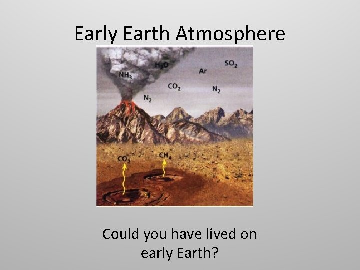 Early Earth Atmosphere Could you have lived on early Earth? 