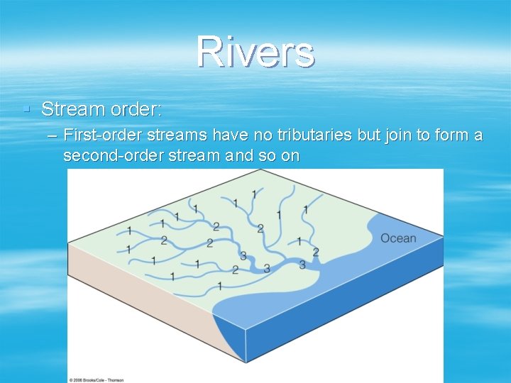 Rivers § Stream order: – First-order streams have no tributaries but join to form