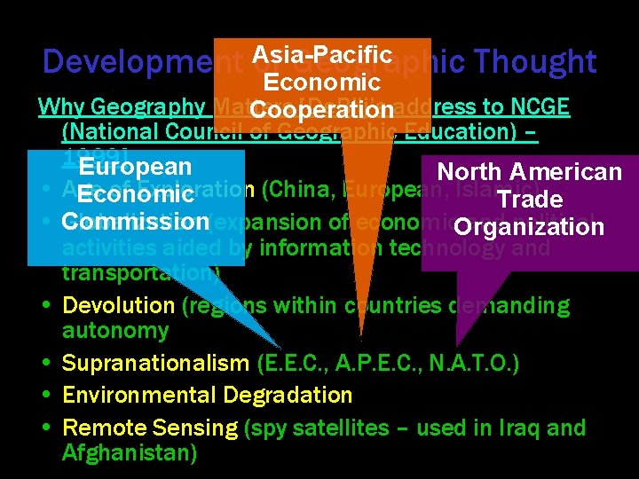 Development Asia-Pacific of Geographic Thought Economic Why Geography Matters [De. Blij’s address to NCGE