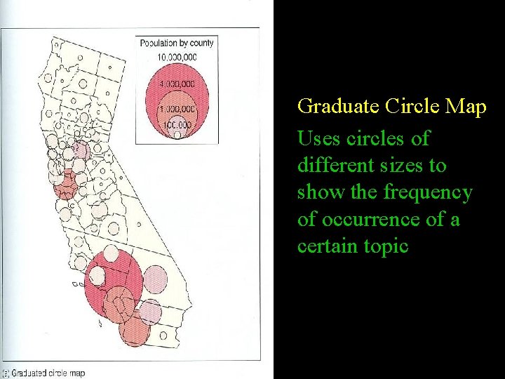  • Graduate Circle Map • Uses circles of different sizes to show the