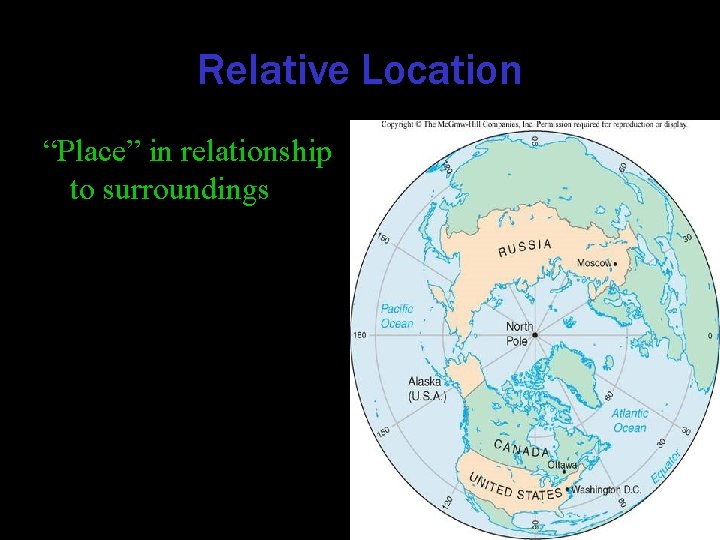 Relative Location “Place” in relationship to surroundings 