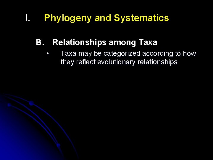 I. Phylogeny and Systematics B. Relationships among Taxa • Taxa may be categorized according