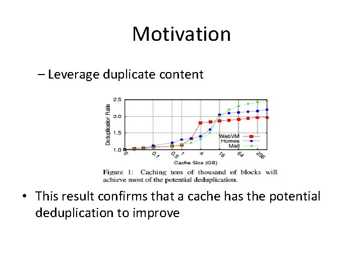 Motivation – Leverage duplicate content • This result confirms that a cache has the