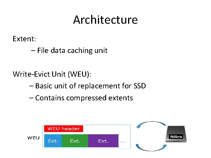 Architecture Extent: – File data caching unit Write-Evict Unit (WEU): – Basic unit of
