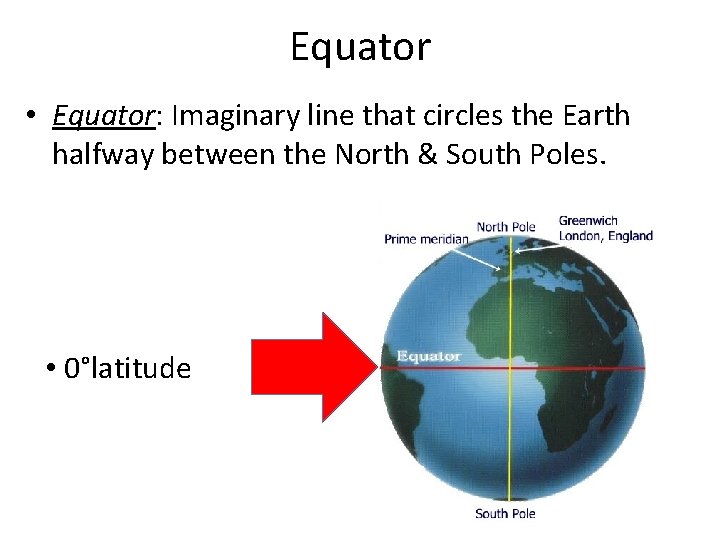 Equator • Equator: Imaginary line that circles the Earth halfway between the North &