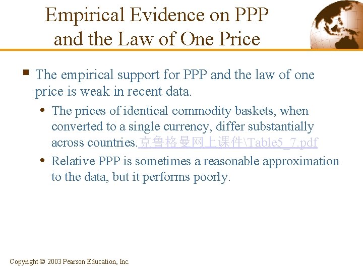 Empirical Evidence on PPP and the Law of One Price § The empirical support