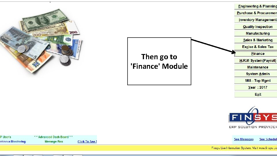 Then go to 'Finance' Module 