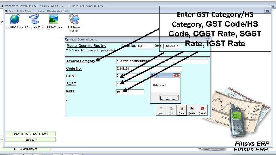 Enter GST Category/HS Category, GST Code/HS Code, CGST Rate, SGST Rate, IGST Rate 