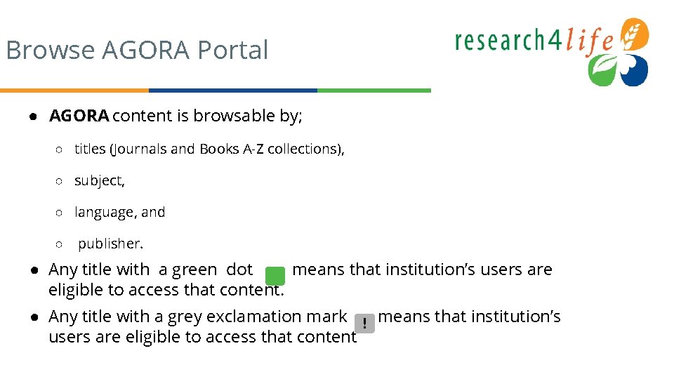 DISCIPLINESPECIFIC BROWSING AND SEARCHING AGORA Research in Agriculture