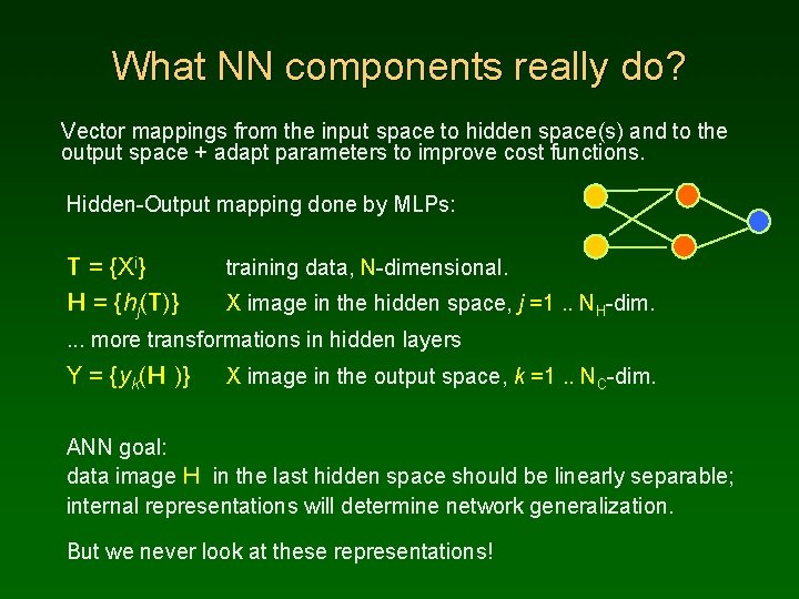 What NN components really do? Vector mappings from the input space to hidden space(s)