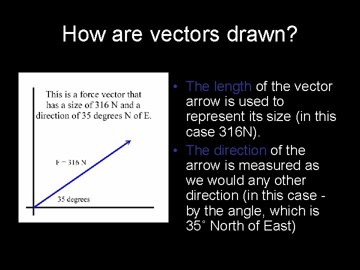 How are vectors drawn? • The length of the vector arrow is used to