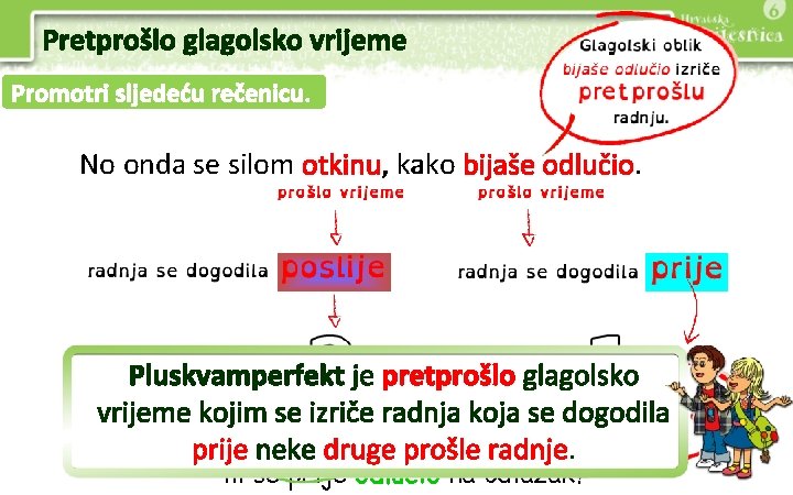 Pretprošlo glagolsko vrijeme Promotri sljedeću rečenicu. No onda se silom otkinu, kako bijaše odlučio.